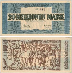 R0571 Rare Germany Banknote Kaiserslautern 20 Millionen Mark 1923 N°483 UNC