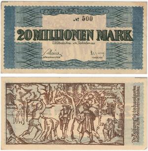 R0572 Rare Germany Banknote Kaiserslautern 20 Millionen Mark 1923 N°484 UNC