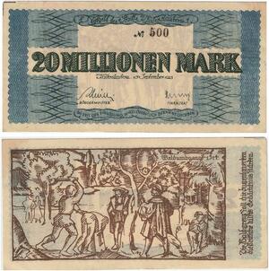 R0573 Rare Germany Banknote Kaiserslautern 20 Millionen Mark 1923 N°500 UNC