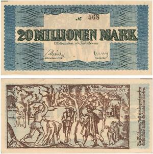 R0578 Rare Germany Banknote Kaiserslautern 20 Millionen Mark 1923 N°568 UNC