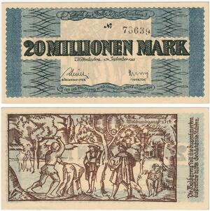 R0581 Germany Banknote Kaiserslautern 20 Millionen Mark 1923 N°78639 UNC