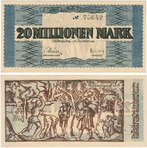 R0582 Germany Banknote Kaiserslautern 20 Millionen Mark 1923 N°78642 UNC