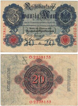 R0589 Germany Banknote WWI 20 Mark 1914 AU -> Make Offer