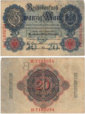 R0590 Germany Banknote  20 Mark 1910 AU- -> Make Offer