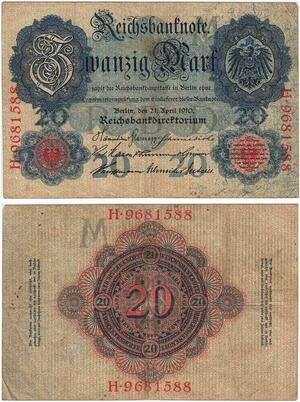 R0592 Germany Banknote 20 Mark 1910 AU -> Make Offer