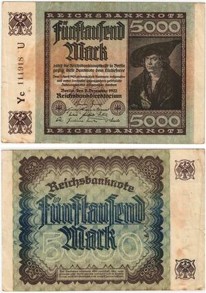 R0597 Germany Banknote Inflation  5000 Mark 1922 -> Make Offer