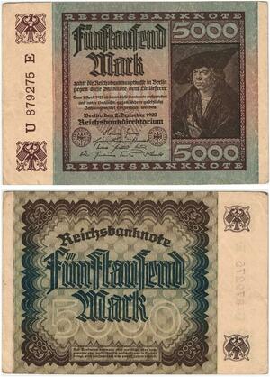 R0602 Germany Banknote Inflation 5000 Mark 1922 AU- -> Make Offer