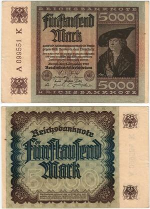 R0604 Germany Banknote Inflation 5000 Mark 1922 AU -> Make Offer
