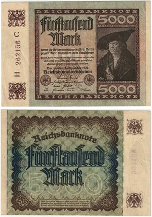 R0605 Germany Banknote Inflation  5000 Mark 1922 AU- -> Make Offer