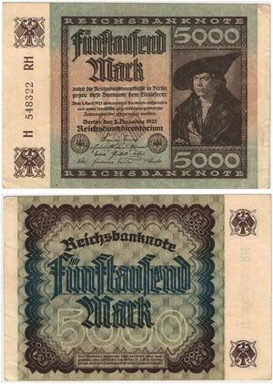 R0606 Germany Banknote Inflation  5000 Mark 1922 AU -> Make Offer