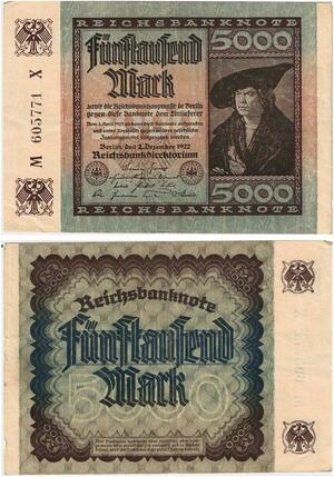 R0609 Germany Banknote Inflation 5000 Mark 1922 AU -> Make Offer