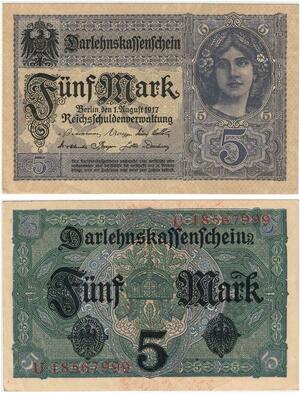 R0617 Germany Banknote WWI 5 Mark 1917 UNC -> Make Offer