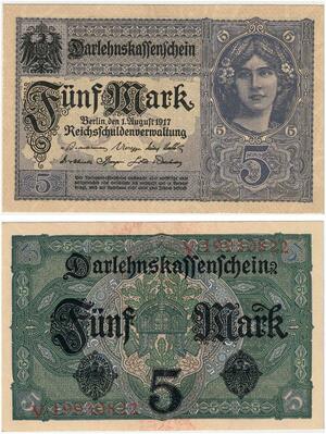 R0618 Germany Banknote WWI 5 Mark 1917 UNC -> Make Offer