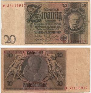 R0621 Germany Banknote Crash Wall Street 20 Reichsmark 1929 -> Make Offer