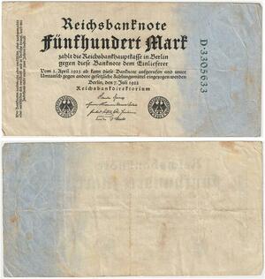 R0643 Germany Banknote Inflation 500 Mark 1922 -> Make Offer