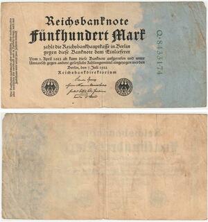 R0645 Germany Banknote Inflation 500 Mark 1922 -> Make Offer