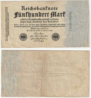 R0646 Germany Banknote Inflation 500 Mark 1922 -> Make Offer