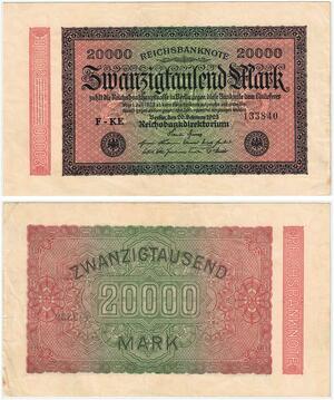 R0662 Germany Banknote Inflation 20000 Mark 1923 AU+ -> Make Offer