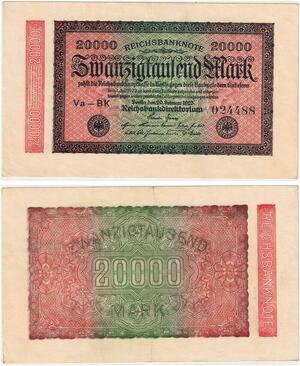 R0671 Germany Banknote Inflation 20000 Mark 1923 AU+ -> Make Offer