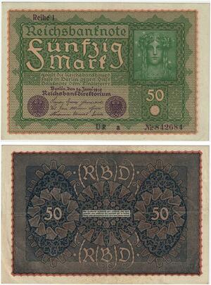 R0683 Germany Banknote 50 Mark 1919 Reihe 1 AU+ -> Make Offer