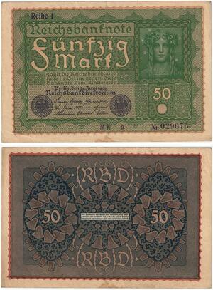 R0688 Germany Banknote 50 Mark 1919 Reihe 1 AU -> Make Offer