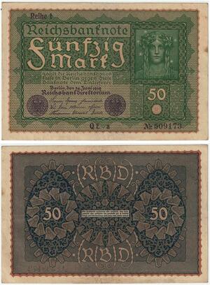 R0692 Germany Banknote 50 Mark 1919 Reihe 1 AU -> Make Offer