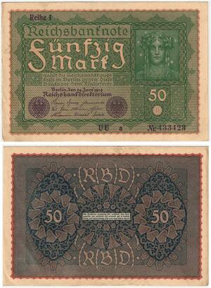 R0698 Germany Banknote 50 Mark 1919 Reihe 1 AU+ -> Make Offer