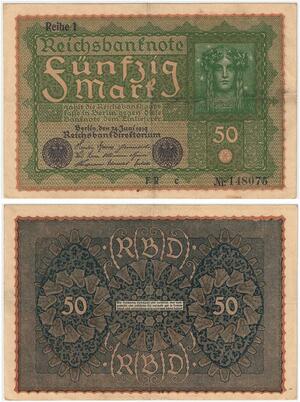 R0701 Germany Banknote 50 Mark 1919 Reihe 1 -> Make Offer