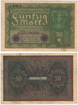 R0718 Germany Banknote 50 Mark 1919 Reihe 1 -> Make Offer