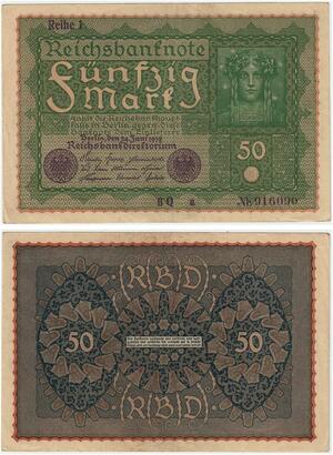 R0727 Germany Banknote 50 Mark 1919 Reihe 1 AU -> Make Offer