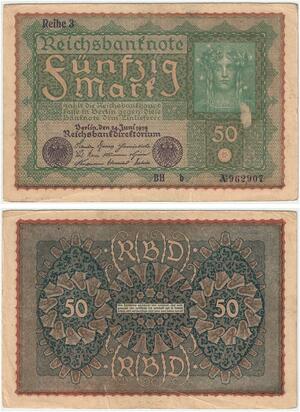 R0734 Germany Banknote 50 Mark 1919 Reihe 3 -> Make Offer