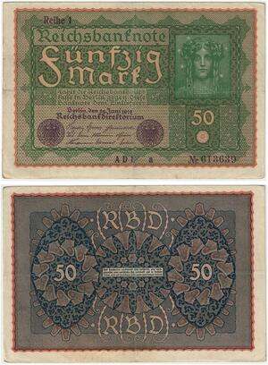 R0743 Germany Banknote 50 Mark 1919 Reihe 1 AU -> Make Offer