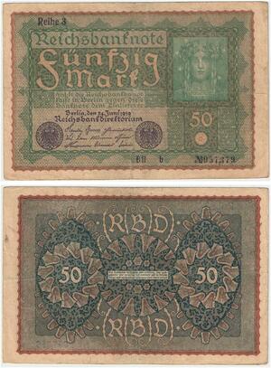 R0767 Germany Banknote 50 Mark 1919 Reihe 3-> Make Offer