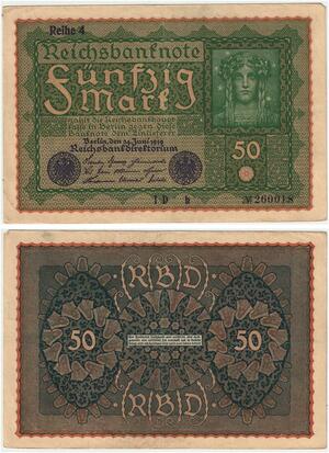 R0768 Germany Banknote 50 Mark 1919 Reihe 4 AU -> Make Offer