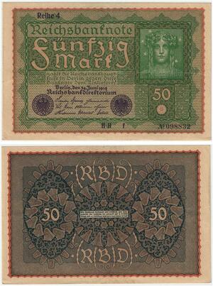 R0771 Germany Banknote 50 Mark 1919 Reihe 4 UNC -> Make Offer