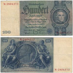 R0773 Germany Banknote Third Reich 100 Reichsmark 1935 AU+-> Make Offer