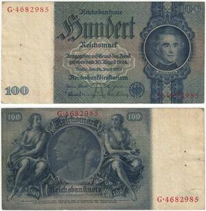 R0780 Germany Banknote Third Reich 100 Reichsmark 1935 AU -> Make Offer