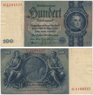 R0783 Germany Banknote Third Reich 100 Reichsmark 1935 AU -> Make Offer