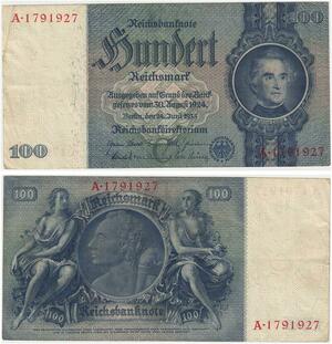 R0786 Germany Banknote Third Reich 100 Reichsmark 1935 AU -> Make Offer