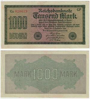 R0789 Germany Banknote Inflation 1000 Mark Red  1922 AU -> Make Offer
