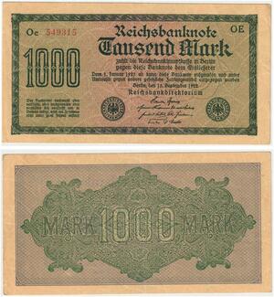 R0796 Germany Banknote Inflation 1000 Mark Red 1922  -> Make Offer