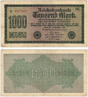 R0800 Germany Banknote Inflation 1000 Mark Red 1922 -> Make Offer