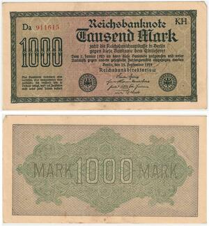 R0807 Germany Banknote Inflation 1000 Mark Red 1922 AU -> Make Offer