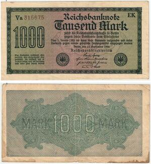 R0808 Germany Banknote Inflation 1000 Mark Black 1922 -> Make Offer