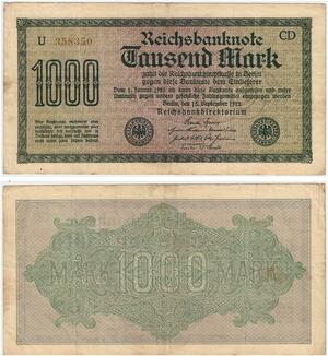 R0811 Germany Banknote Inflation  1000 Mark Orange 1922  -> Make Offer