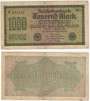 R0812 Germany Banknote Inflation 1000 Mark Red 1922 -> Make Offer