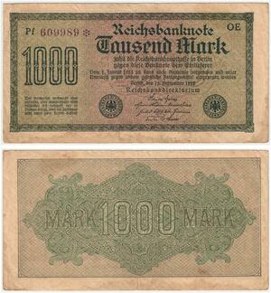 R0817 Germany Banknote Inflation 1000 Mark Red 1922 -> Make Offer