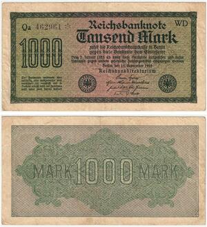R0819 Germany Banknote Inflation 1000 Mark Black 1922 * -> Make Offer