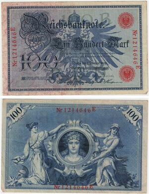 R0940 Germany Banknote 100 Mark 1908 AU+ -> Make Offer
