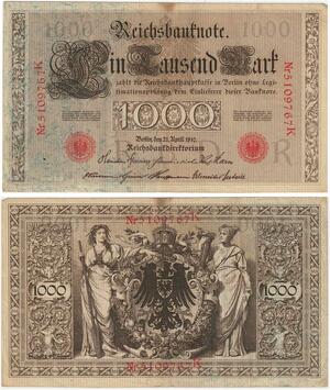 R0971 Germany Banknote 1000 Mark 1910 AU -> Make Offer